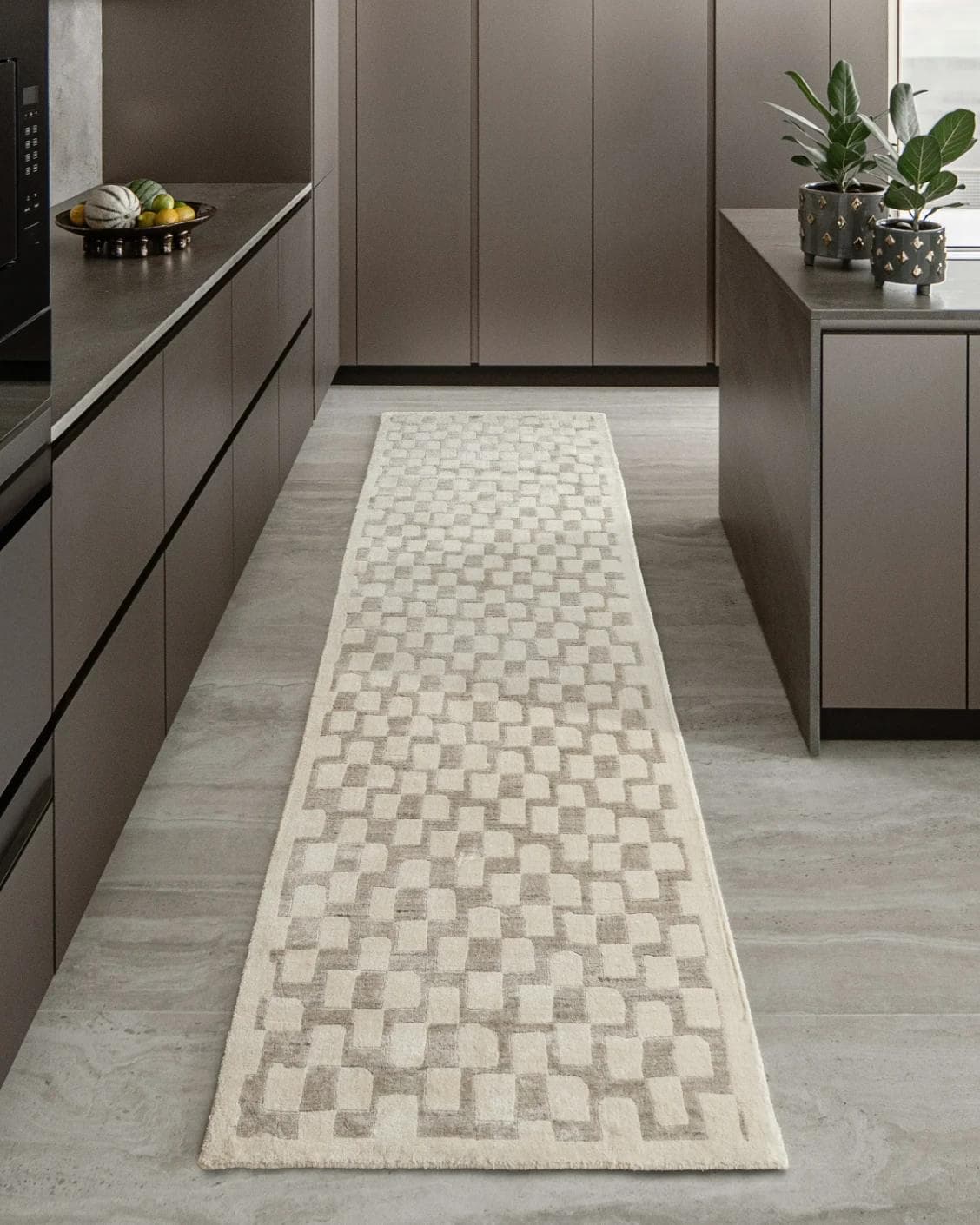 Chess Dune Runners carpet in taupe and beige, shown in a lifestyle front view as image 2