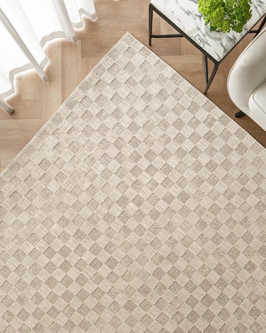 Cindy Dune carpet in taupe and beige, shown in a lifestyle top view as image 2