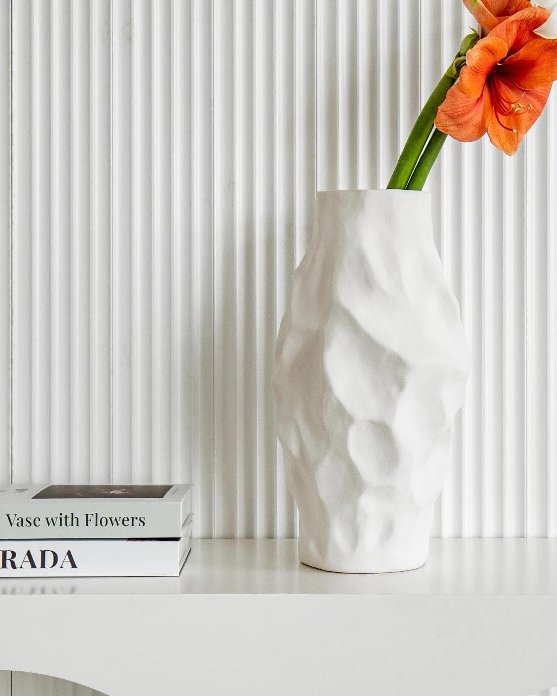 Cora Arneson vases in white, shown in a lifestyle front view as image 4