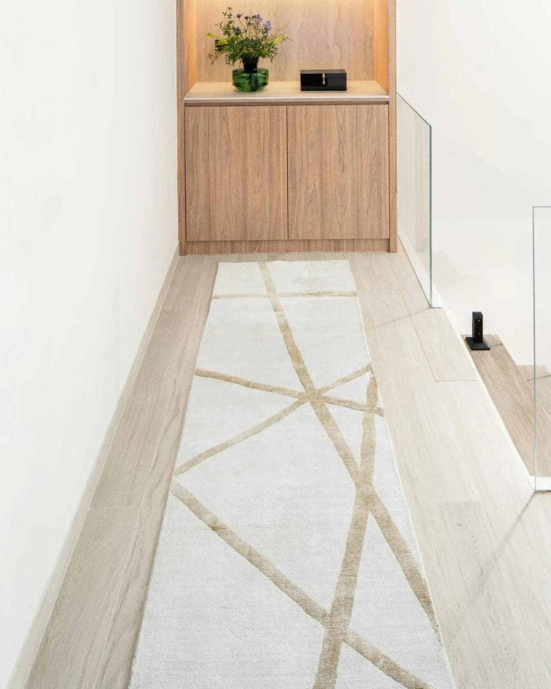 Dash Goldberg Runners carpet in gold and off white, shown in a product front view
