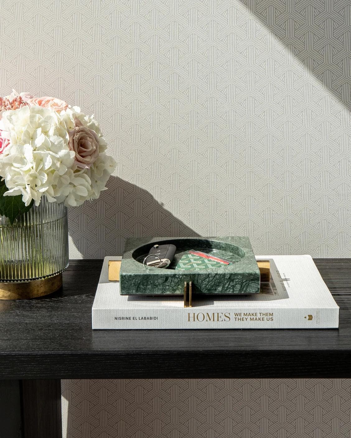 Dennis Bandiagara II trays in green and gold, shown in a lifestyle front view as image 5