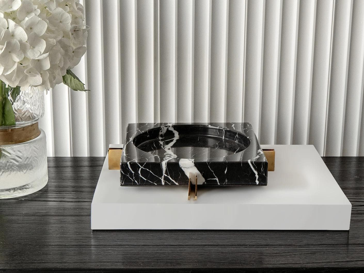 Dennis Bandiagara III trays in black and gold, shown in a lifestyle front view as image 4