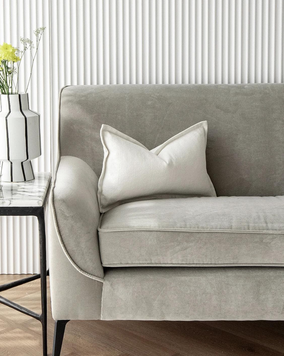 Dorothy Bianca II cushion in white, shown in a lifestyle front view as image 4
