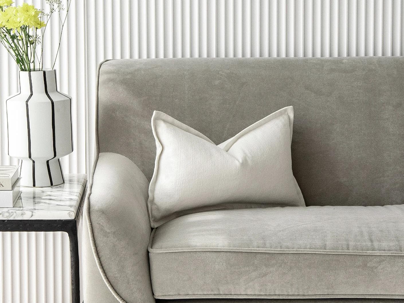 Dorothy Bianca II cushion in white, shown in a lifestyle front view as image 4