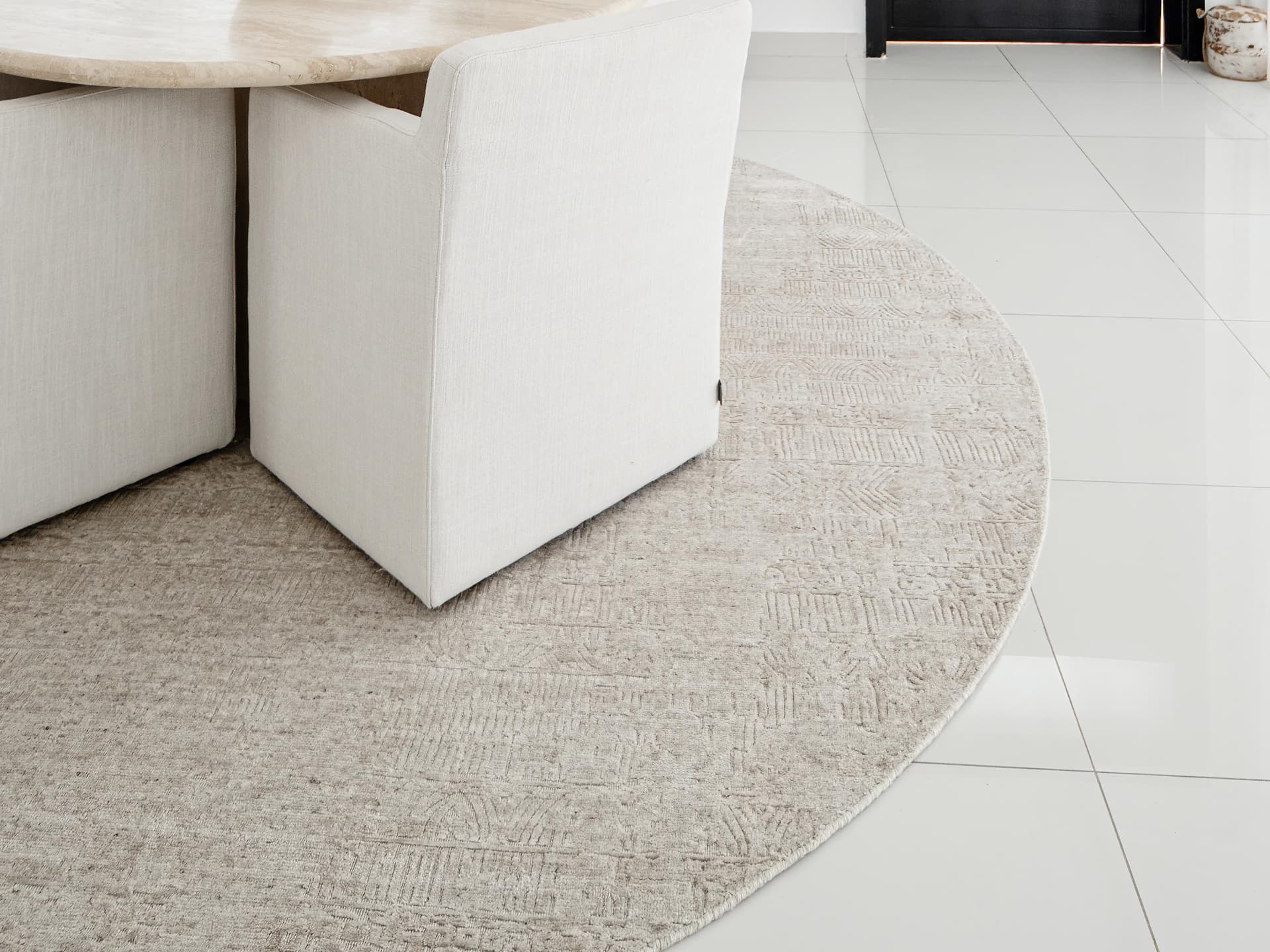 Eh Ava Limestone Round pots, shown in a lifestyle right view as image 3
