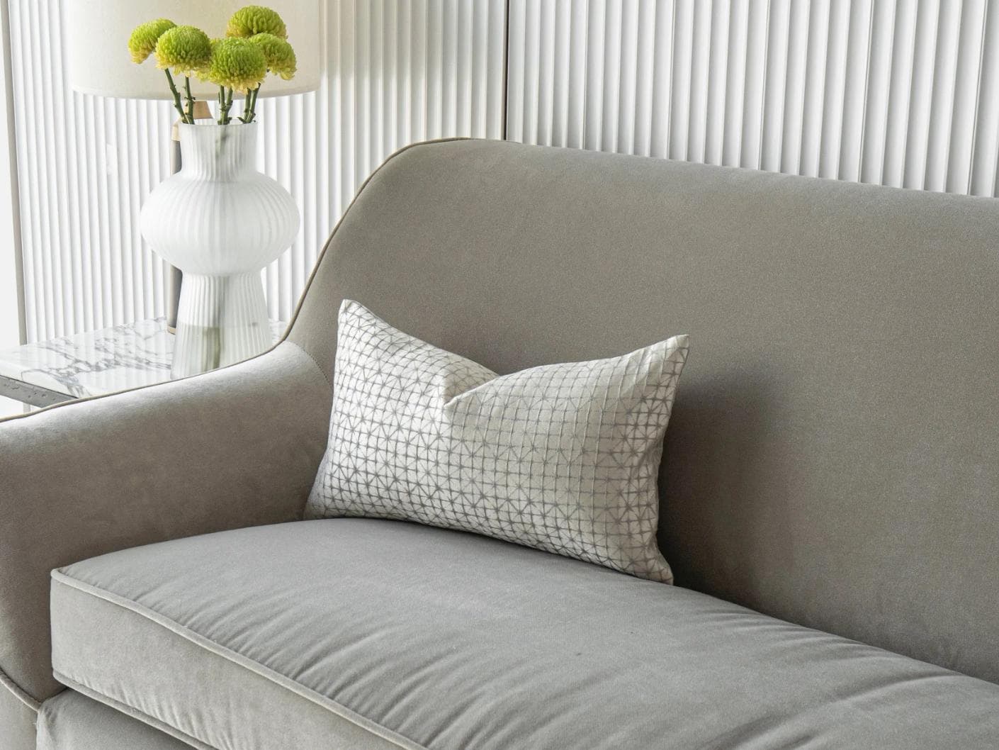 Elmas Klimt II cushion in silver and white, shown in a lifestyle front view as image 2