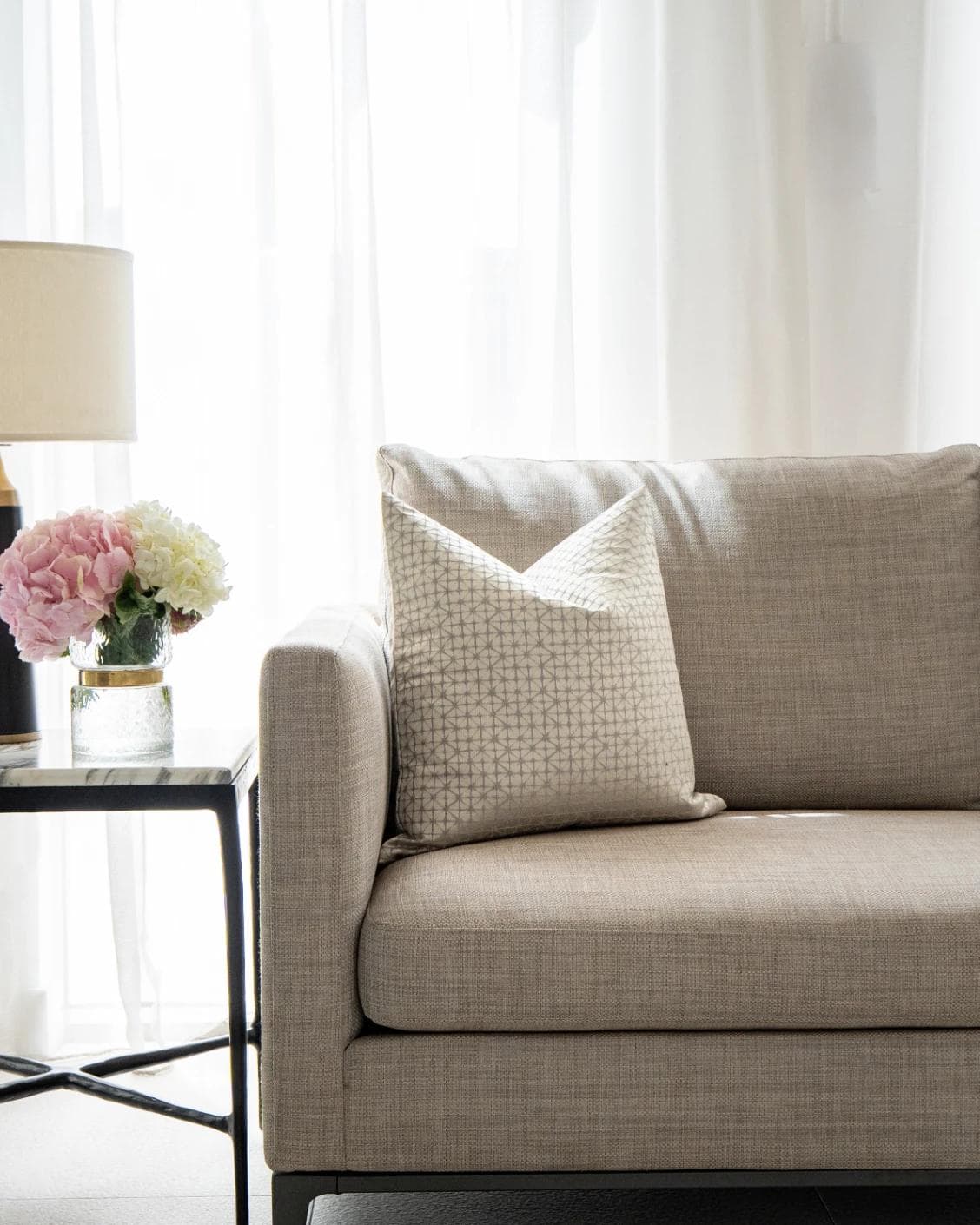 Elmas Klimt cushion in silver and white, shown in a lifestyle front view as image 5