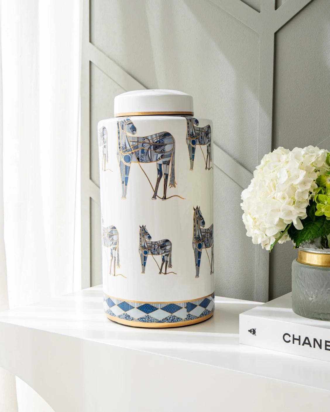 Eloisa Arneson jars in white and blue, shown in a lifestyle right view as image 2
