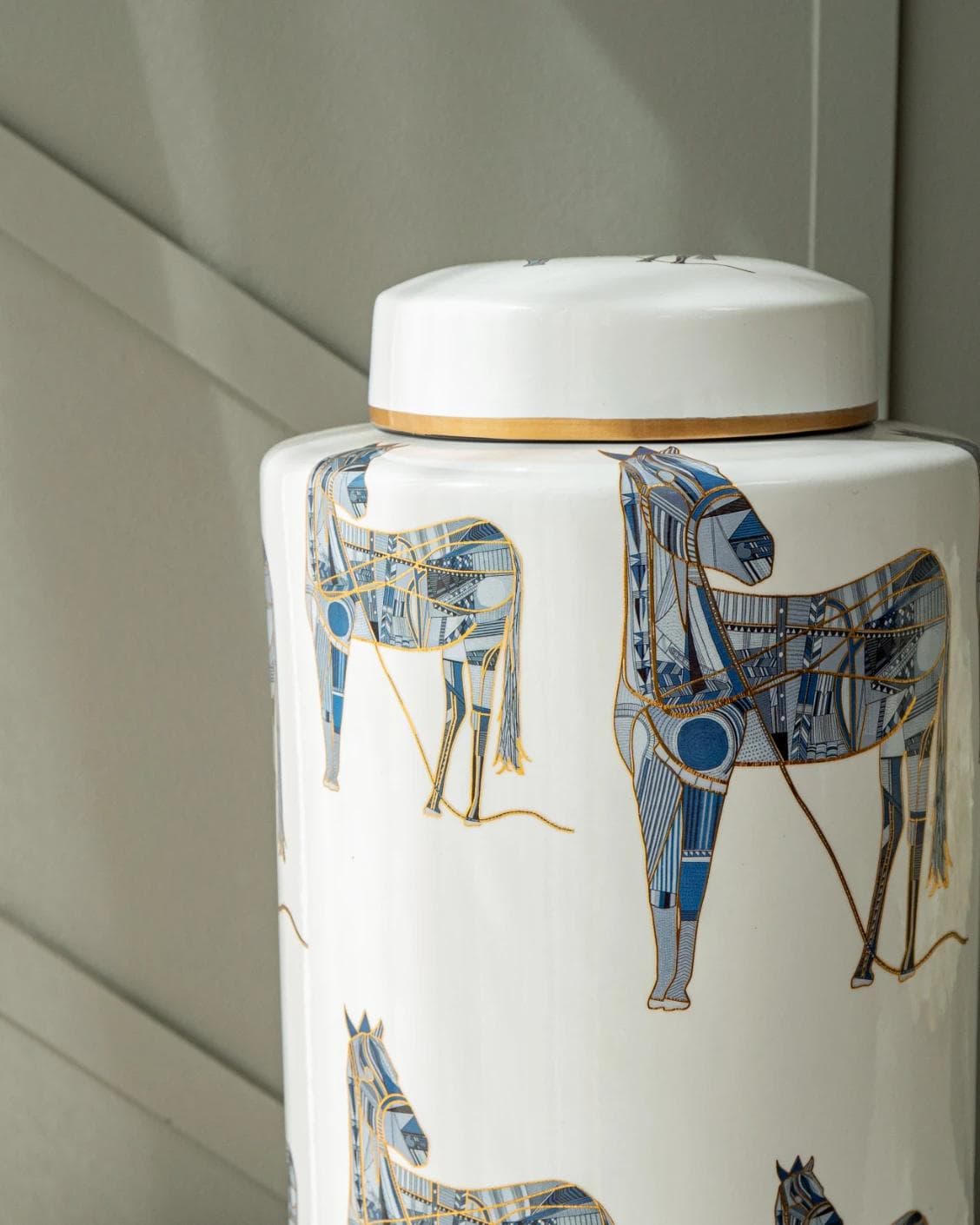 Eloisa Arneson jars in white and blue, shown in a lifestyle right view as image 6