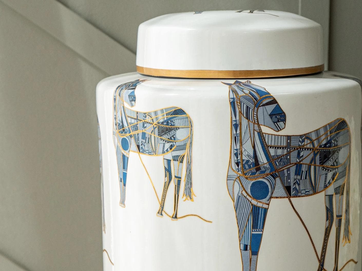 Eloisa Arneson jars in white and blue, shown in a lifestyle right view as image 6