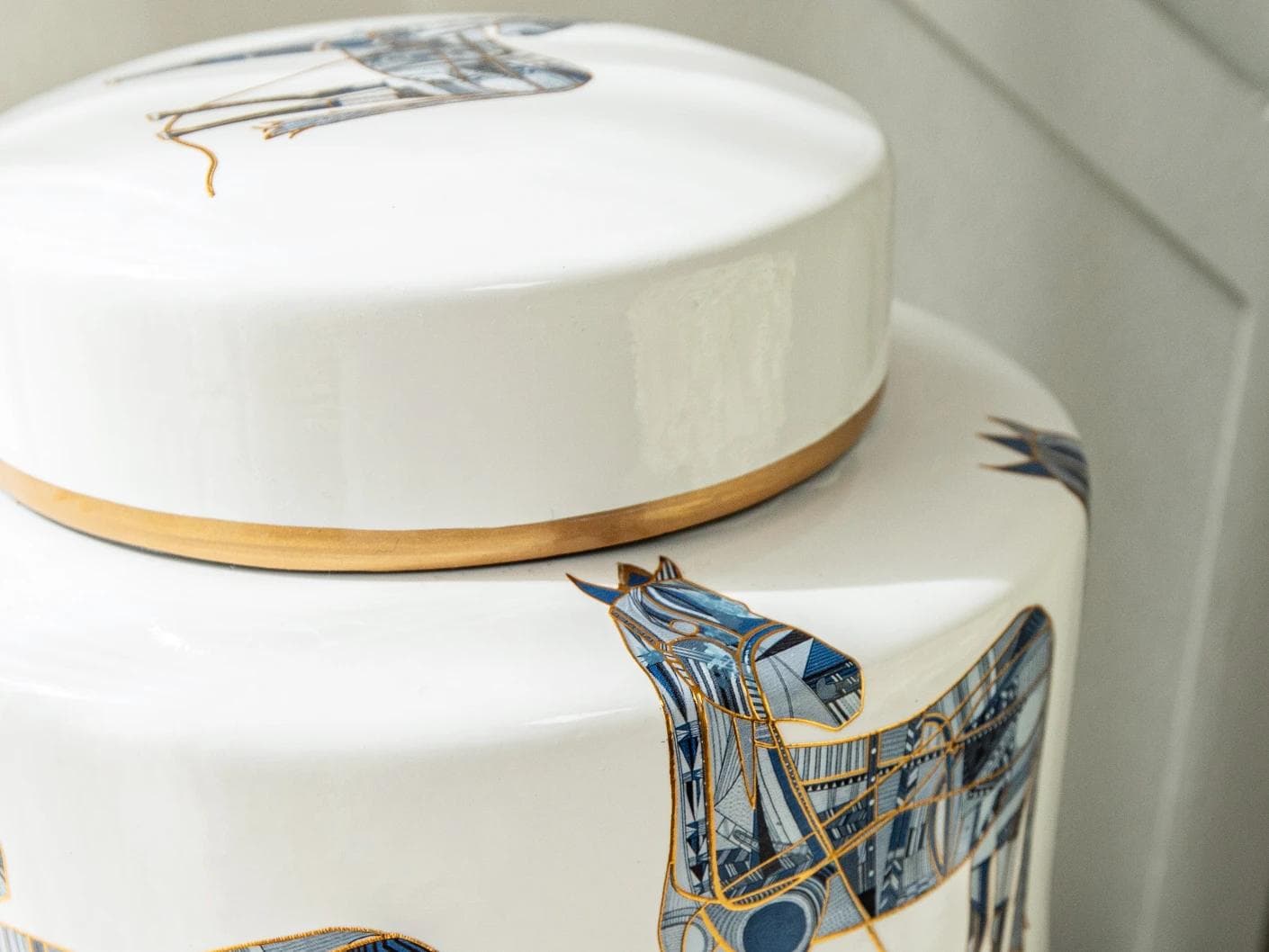 Eloisa Arneson II jars in white and blue, shown in a lifestyle close-up top view as image 1
