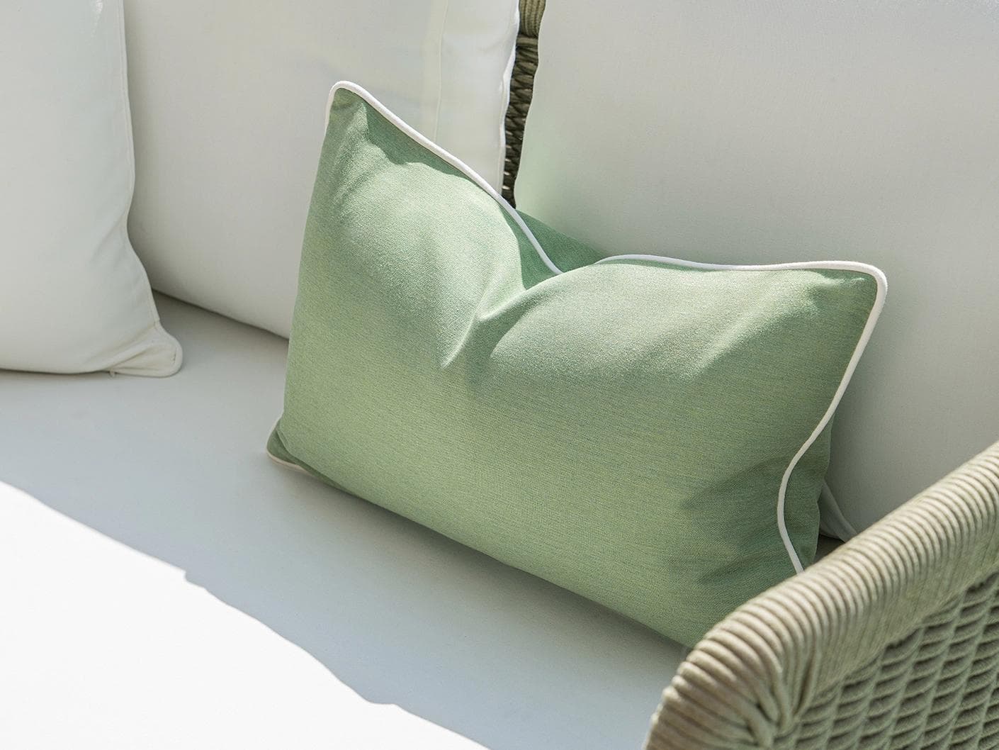 Elovie Bundle cushion in green and ivory, shown in a lifestyle right view as image 7