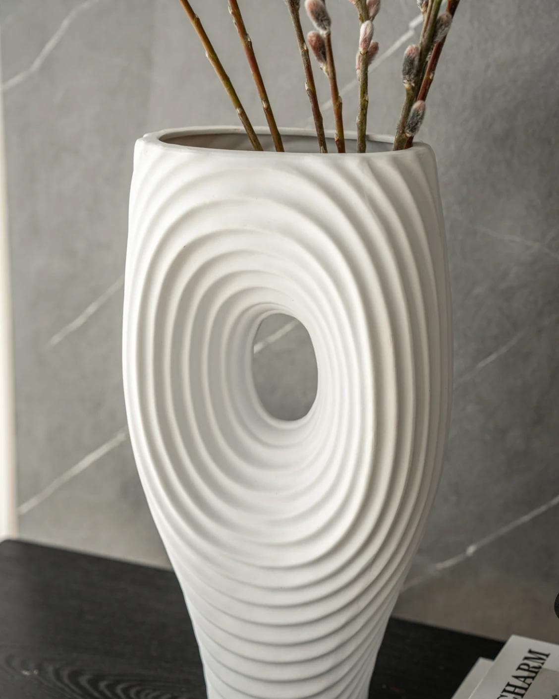 Elvia Arneson vases in white, shown in a lifestyle right view as image 6