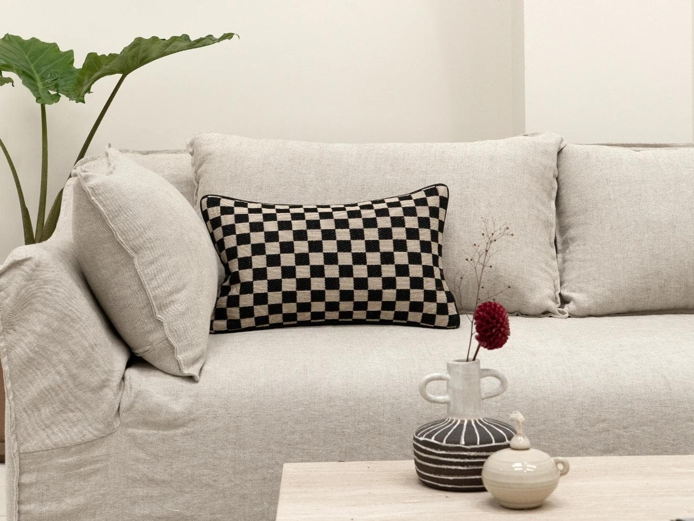 Enya Steele II cushion in black and beige, shown in a product front view as image 8