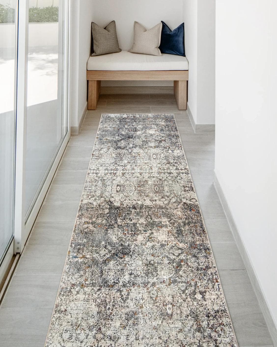 Ethan Ashton Runners carpet in grey and beige, shown in a lifestyle front view as image 2