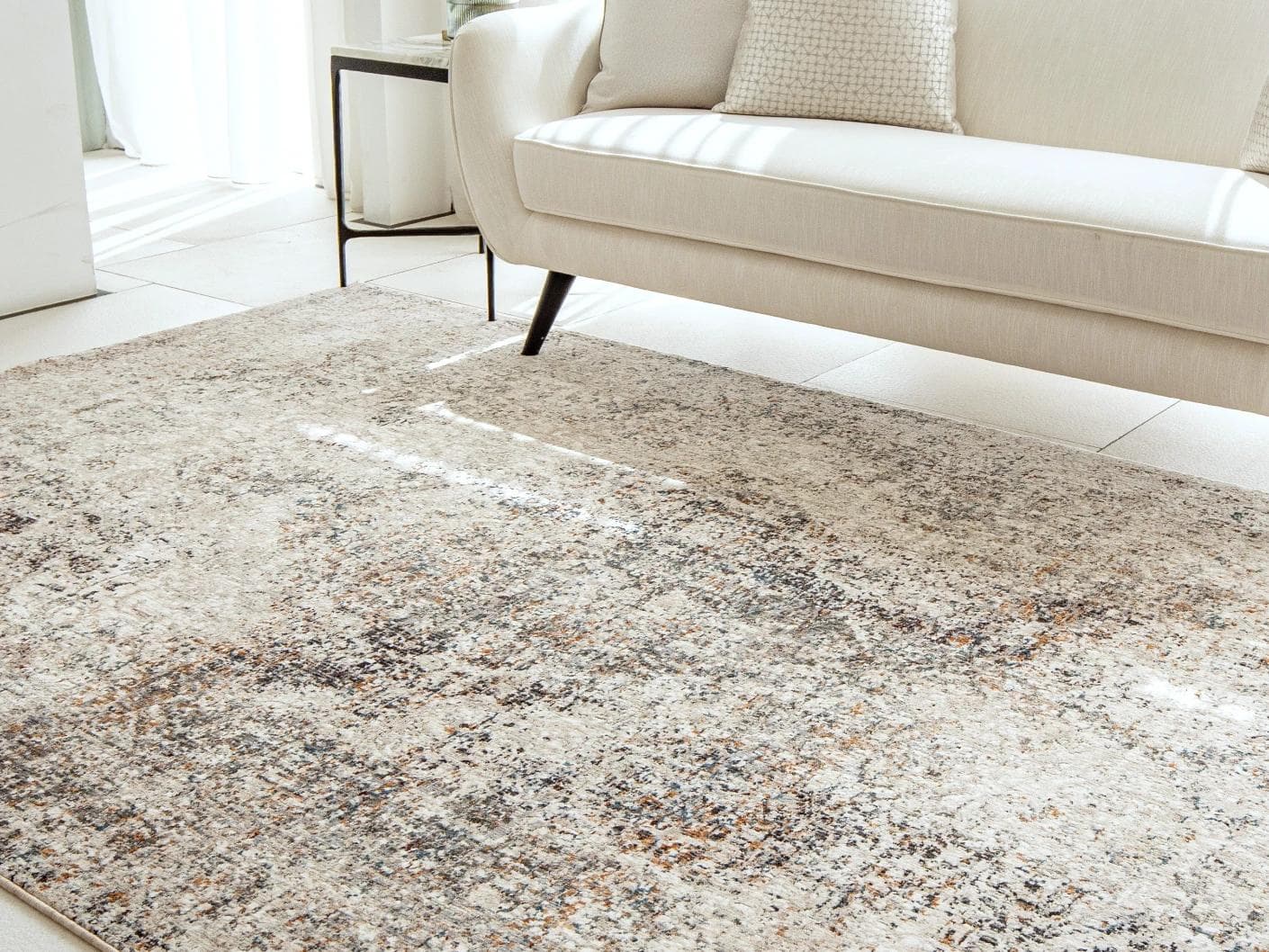 Ethan Dune II carpets in grey, beige and multicolour, shown in a lifestyle right view as image 3