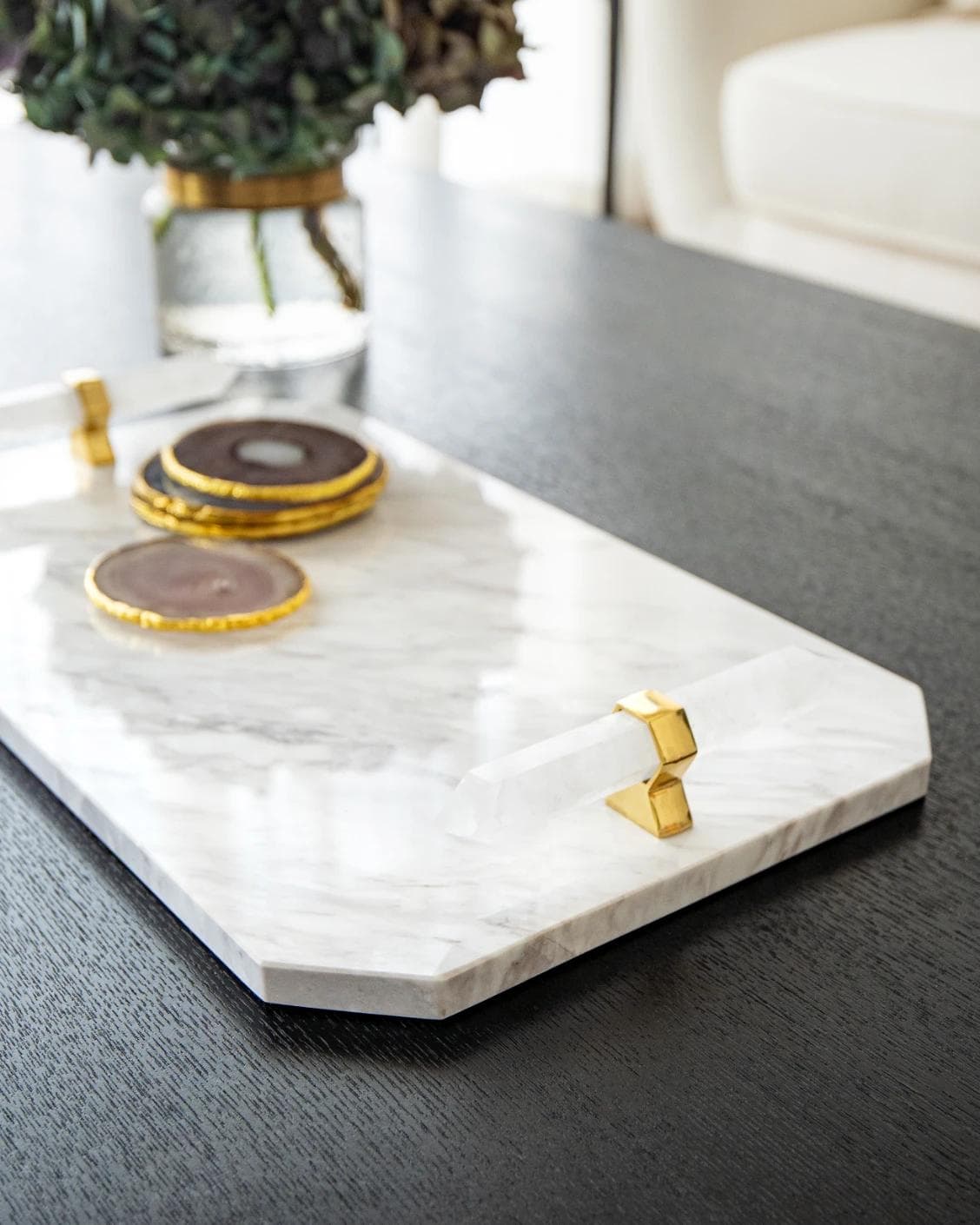 Fabian Bandiagara vases in white and gold, shown in a lifestyle right view as image 6