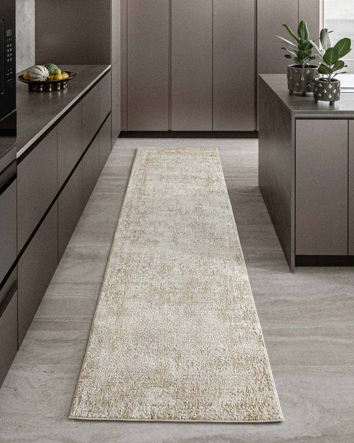 Finley Rust Runners carpet in beige, shown in a lifestyle front view