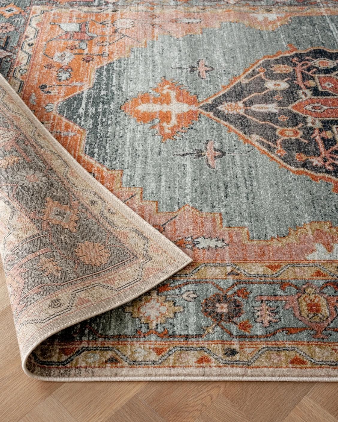 Frank Tiger Runners carpet in blue, orange and multicolour, shown in a product front view as image 11