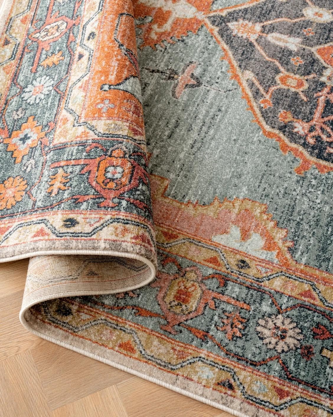 Frank Tiger Runners carpet in blue, orange and multicolour, shown in a product top view as image 12