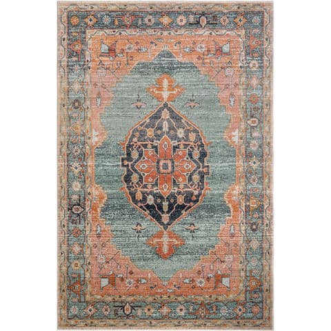 Frank Tiger carpets in blue, orange and multicolour, shown in a product top view as image 1