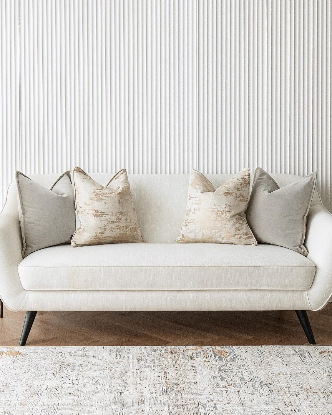 Goldea Bundle cushion in grey, yellow and silver, shown in a lifestyle front view as image 8