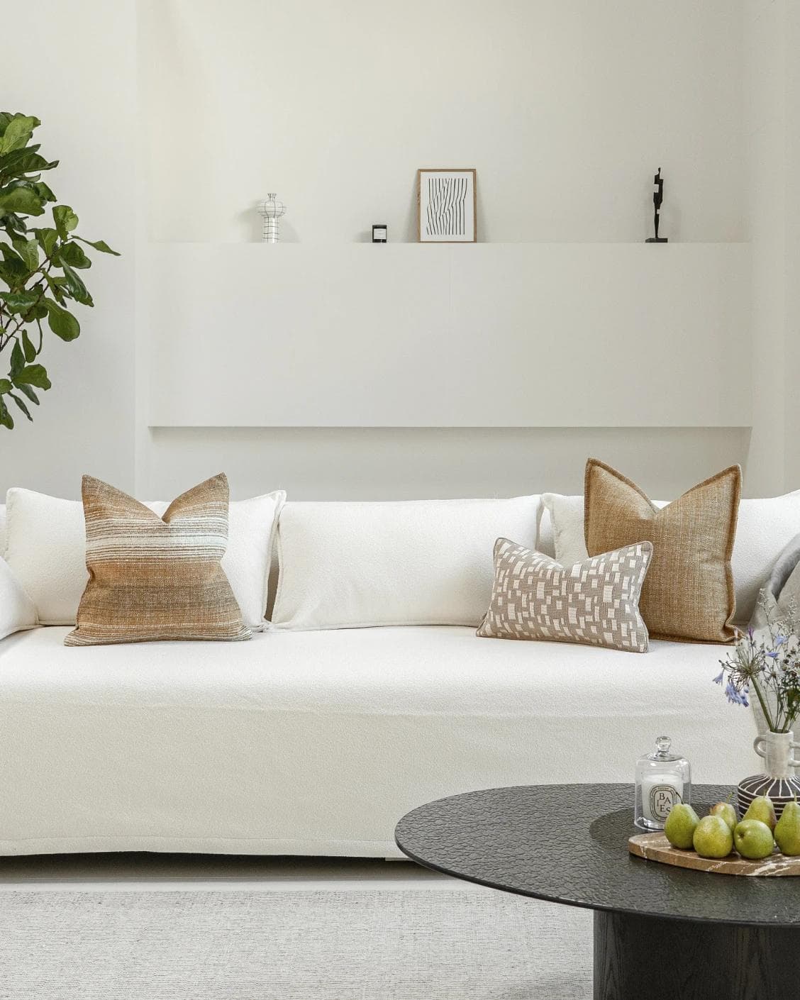Hash Bundle cushion in beige and yellow, shown in a lifestyle front view as image 4