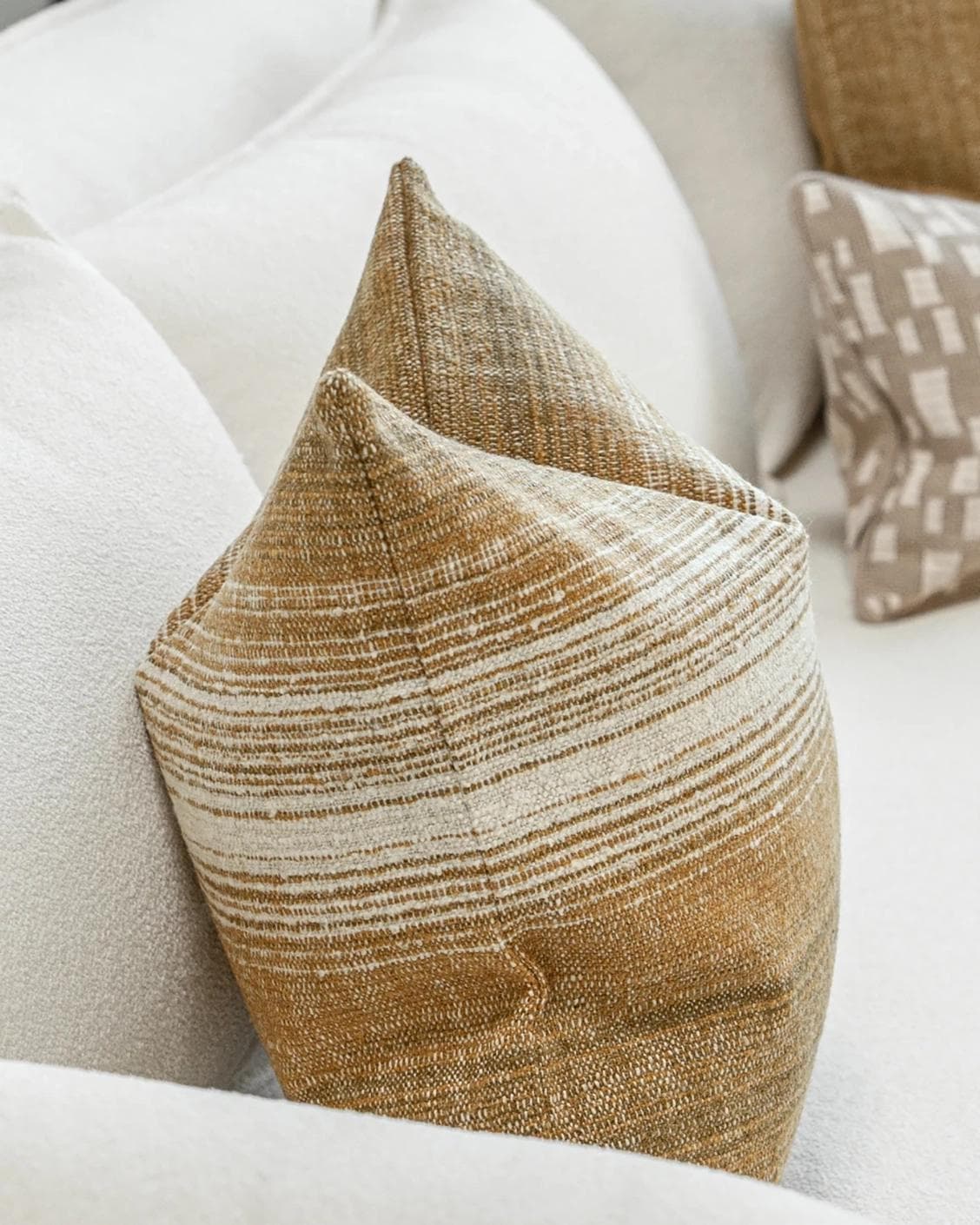 Hash Bundle cushion in beige and yellow, shown in a product left view as image 6