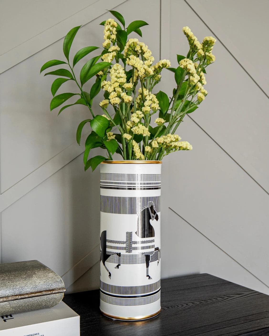 Aurora Arneson vases in white and black, shown in a lifestyle left view as image 7
