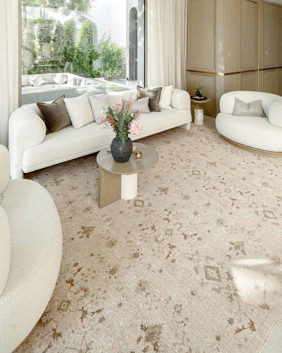 Albert Terra carpet in beige and brown, shown in a lifestyle left view as image 6