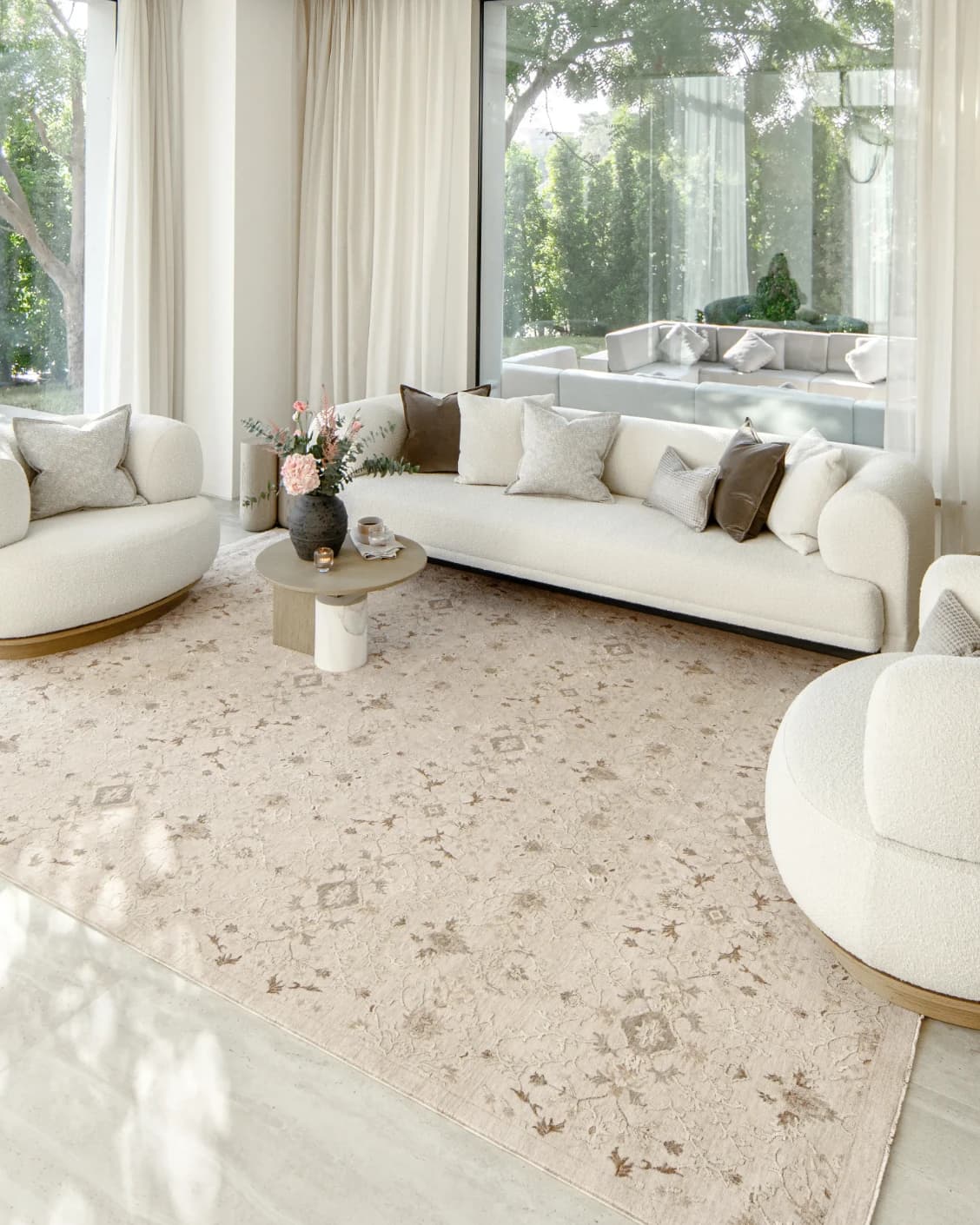 Albert Terra carpet in beige and brown, shown in a lifestyle right view as image 7