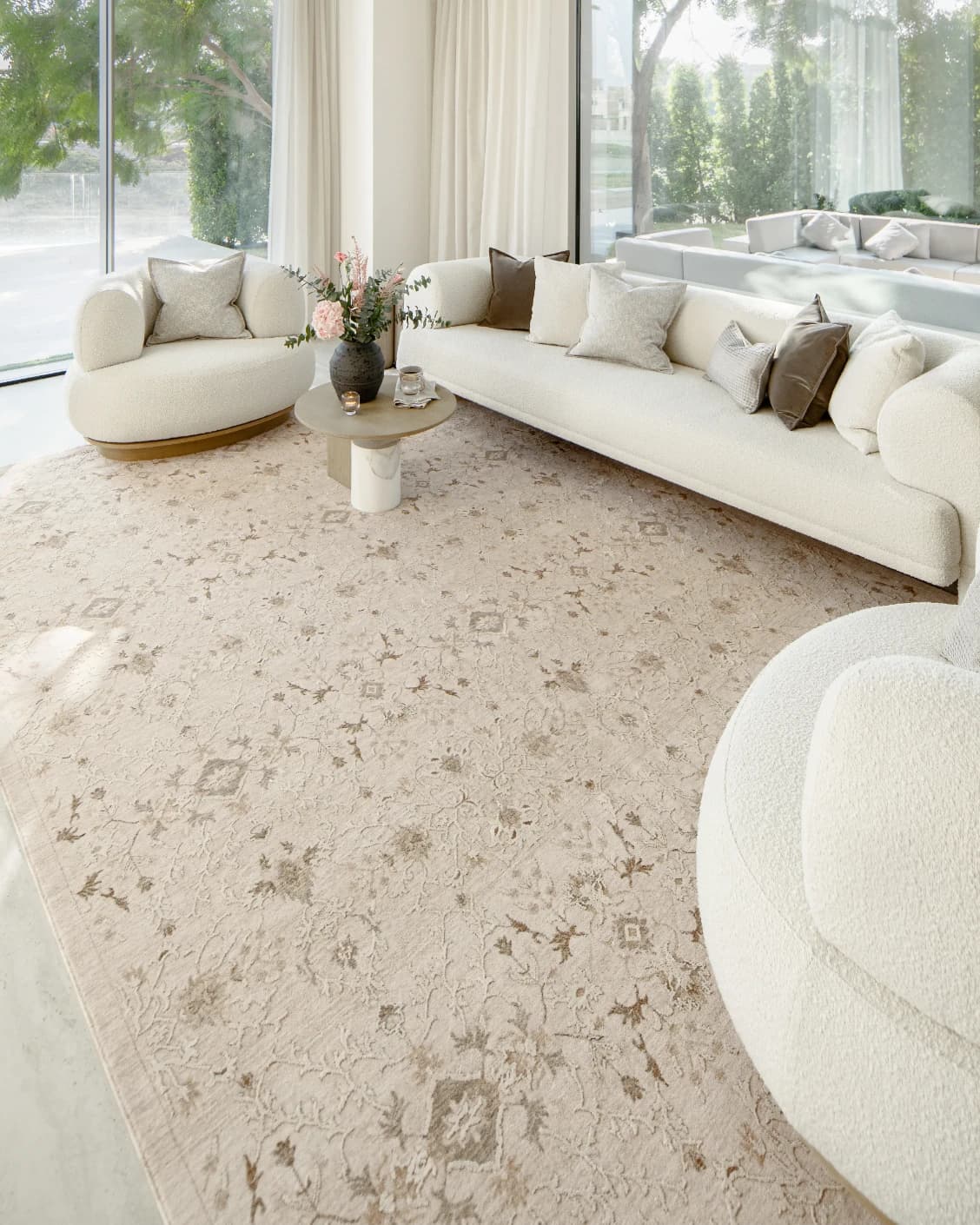 Albert Terra carpet in beige and brown, shown in a lifestyle right view as image 8