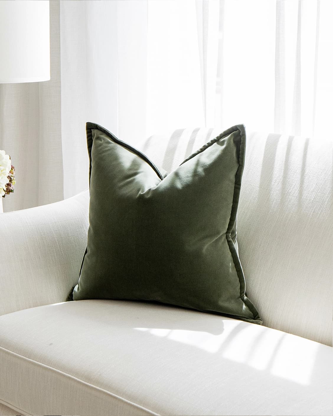 Alessandra Forest cushion in green and forest green, shown in a lifestyle right view as image 2