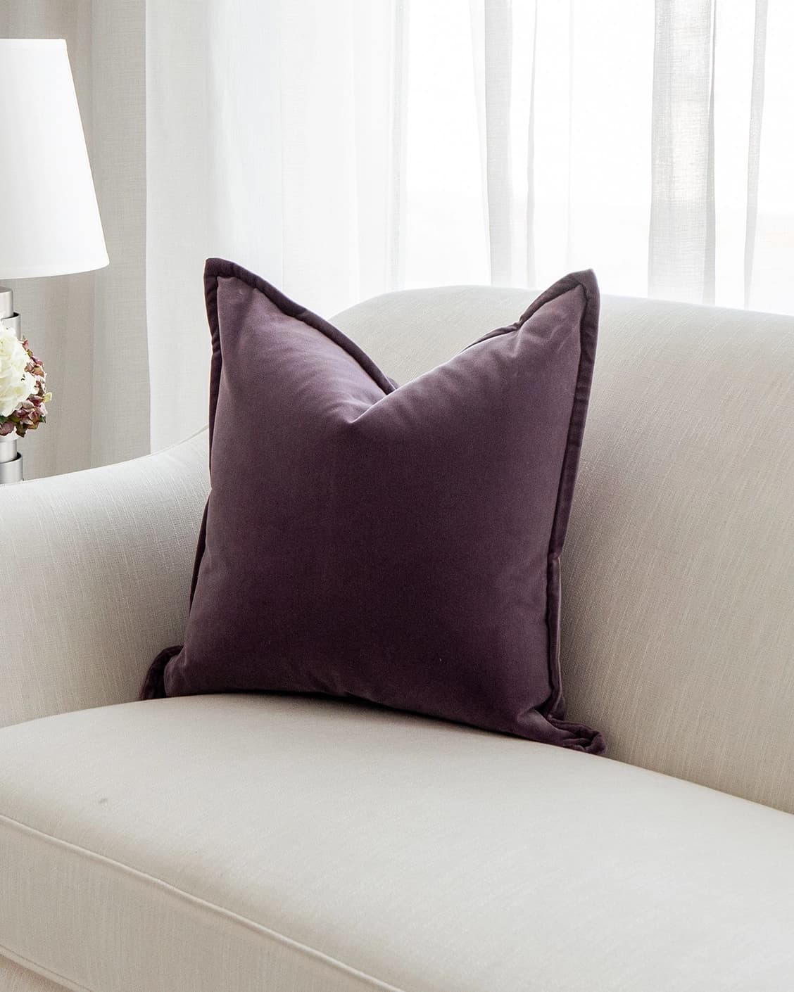 Alessandra Mauveine cushion in purple, shown in a lifestyle right view as image 2