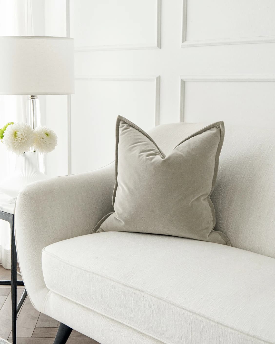 Alessandra Taupe cushion in taupe, brown and grey, shown in a lifestyle left view as image 2