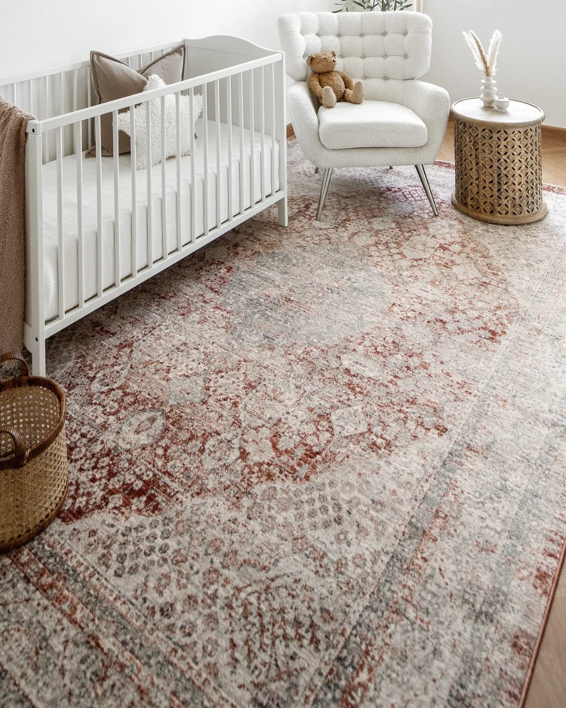 Alexander Rosso carpet in red and beige, shown in a lifestyle left view as image 8
