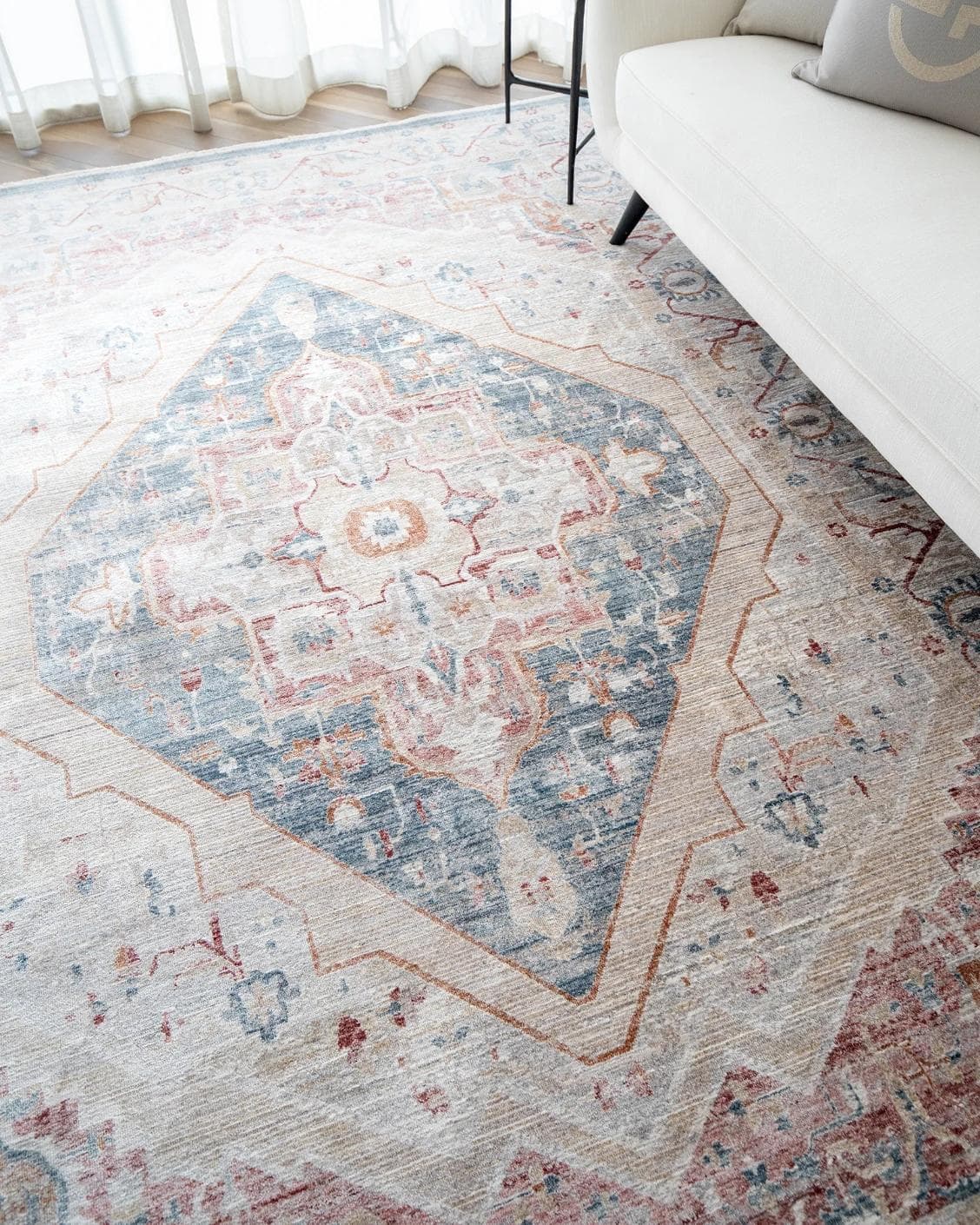 Alexander Rouge Runners carpet in beige, blue and red, shown in a lifestyle right view as image 6