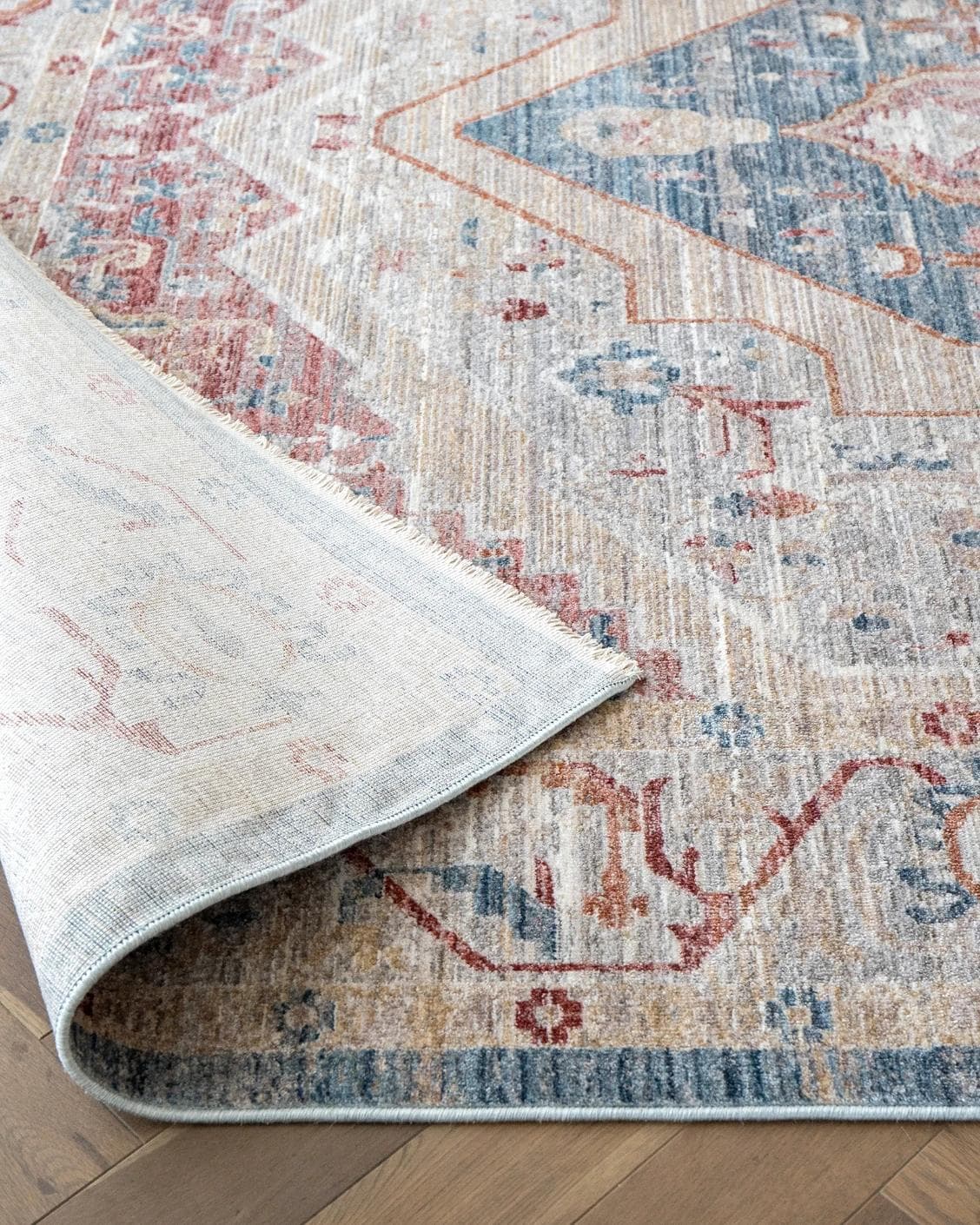 Alexander Rouge Runners carpet in beige, blue and red, shown in a product close-up front view as image 9
