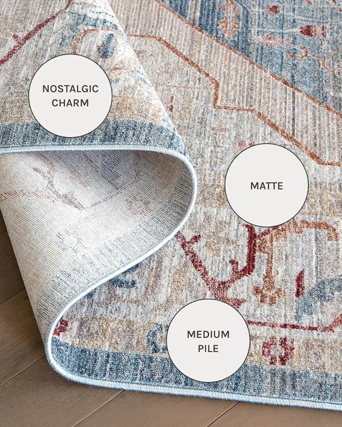Alexander Rouge carpets in beige, blue and red, shown in a close-up as image 13