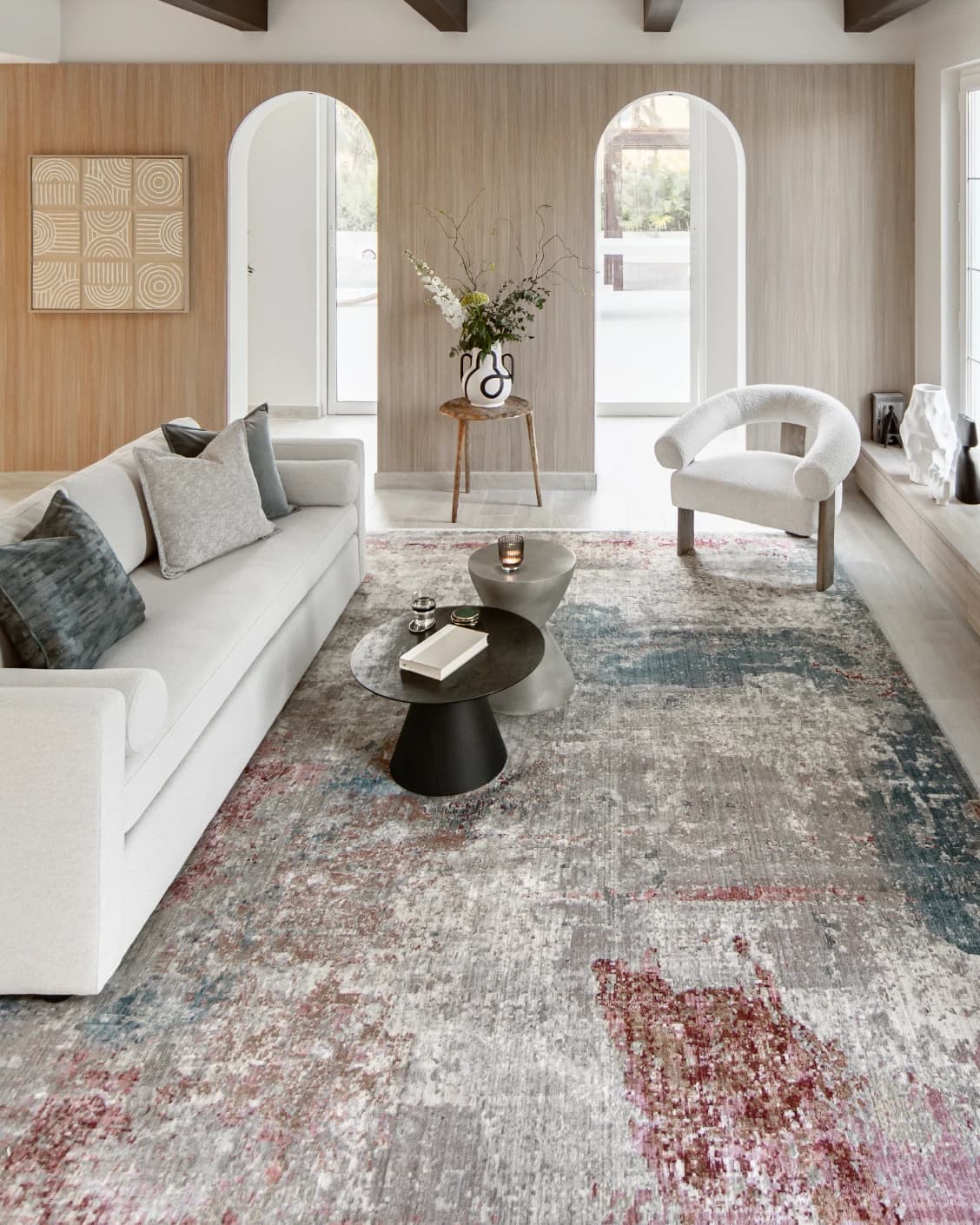 Alexander Russell carpet in beige, rust and blue, shown in a lifestyle front view as image 6