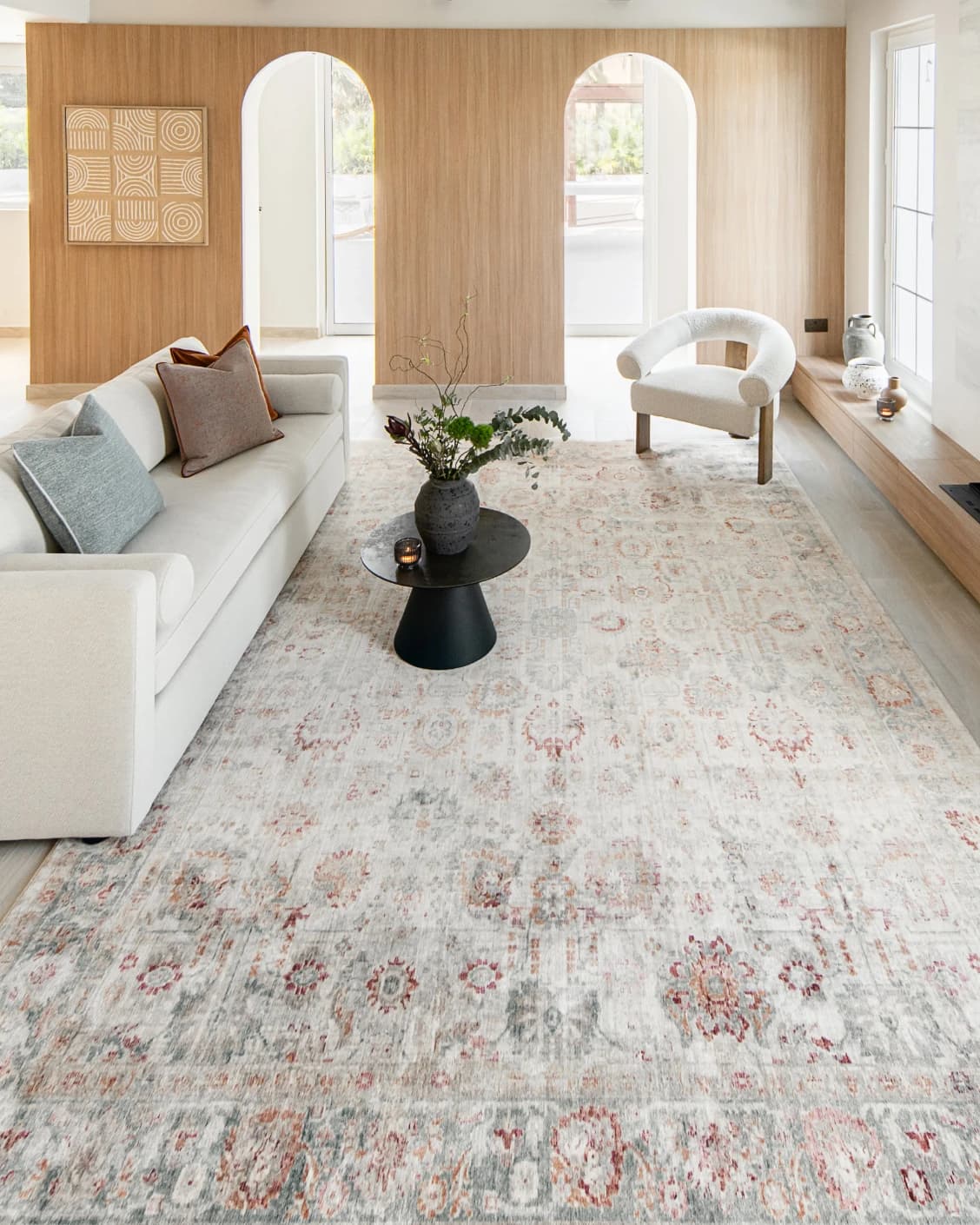 Alexander Sandy carpet in beige and red, shown in a lifestyle front view as image 6