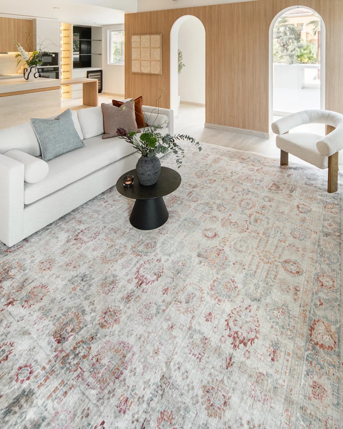 Alexander Sandy carpet in beige and red, shown in a lifestyle left view as image 8