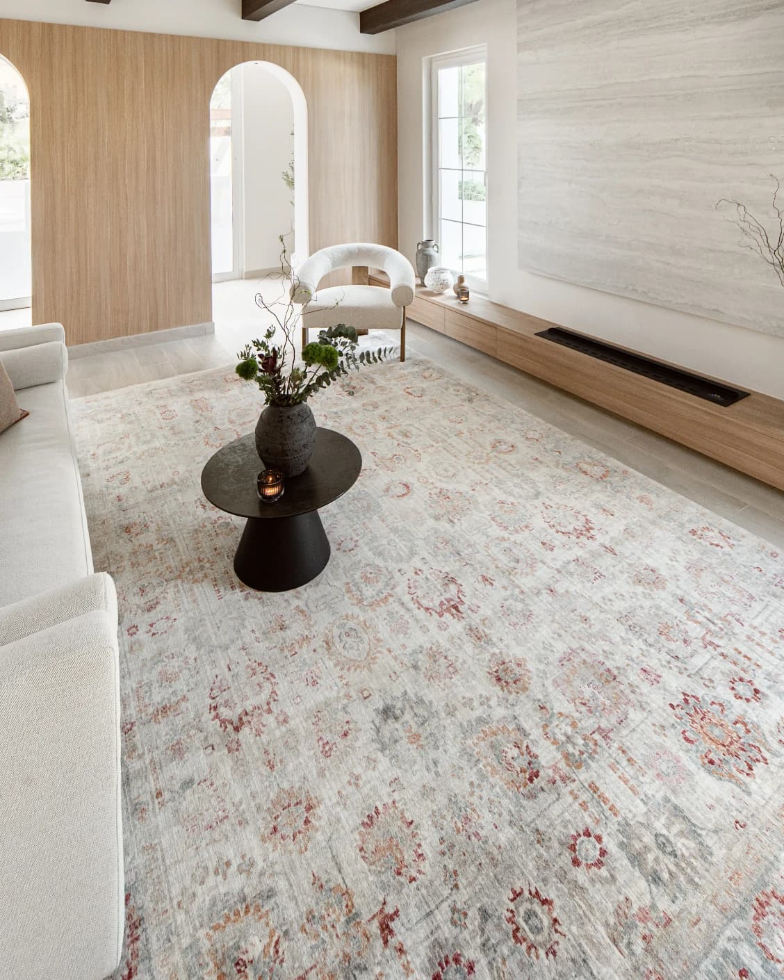 Alexander Sandy carpet in beige and red, shown in a lifestyle left view as image 9