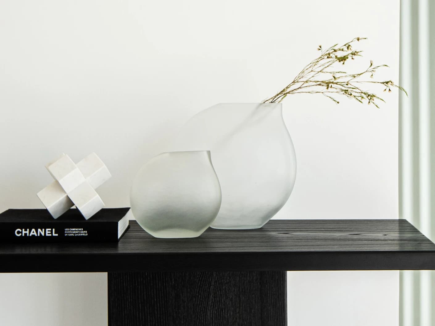 Alice Bundle vases in white, shown in a lifestyle front view