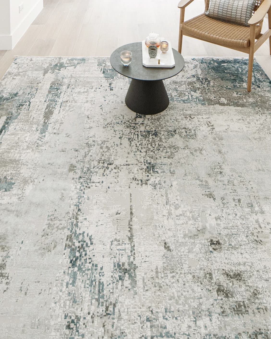Athena Sky Runners carpet in sky, blue and grey, shown in a lifestyle close-up top view as image 4