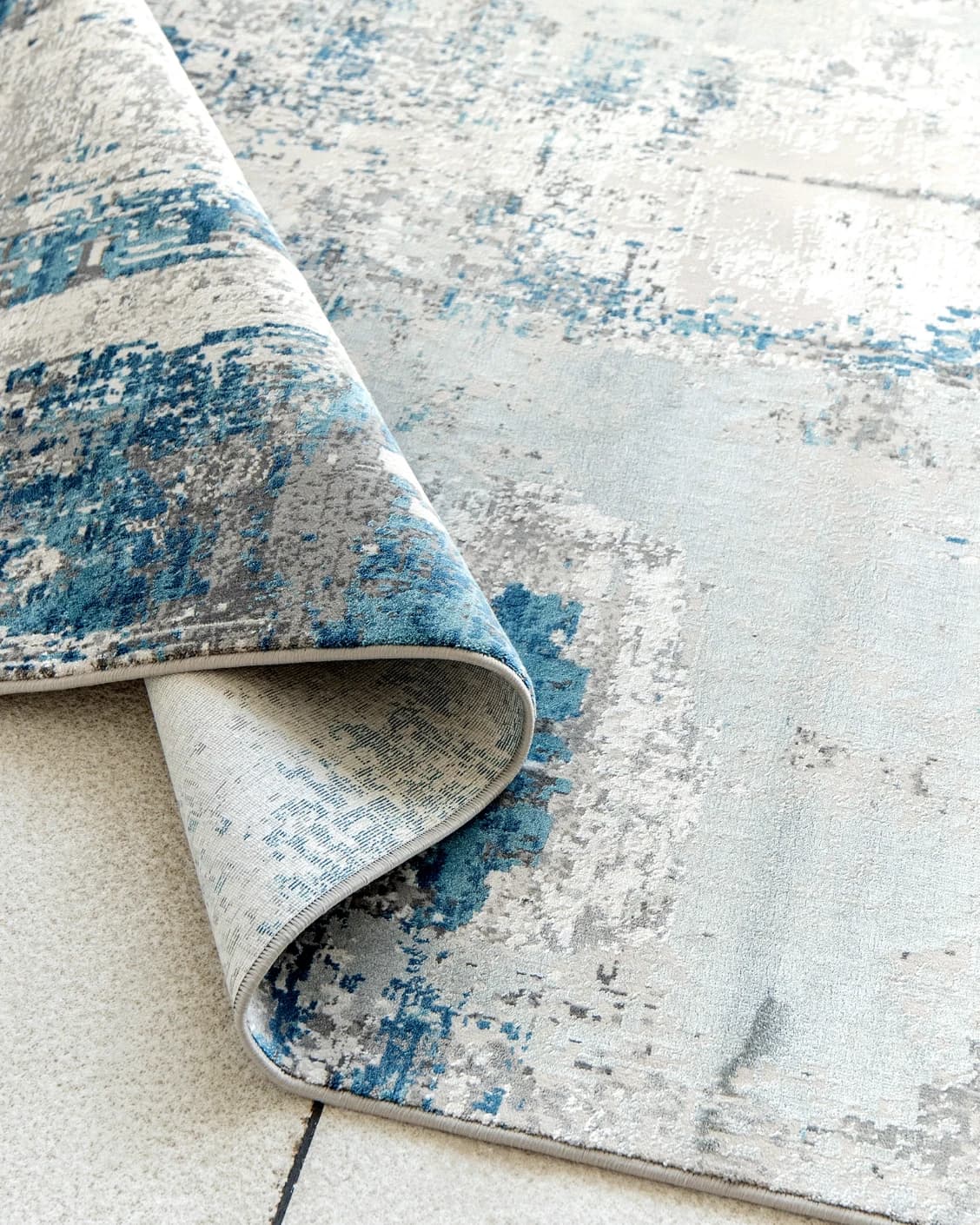 Athena Sky Runners carpet in sky, blue and grey, shown in a product close-up top view as image 6