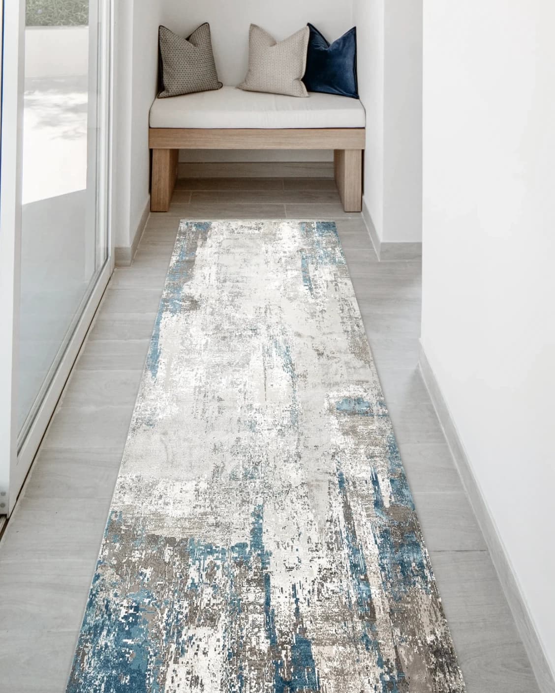 Athena Sky Runners carpet in blue and grey, shown in a lifestyle front view as image 2