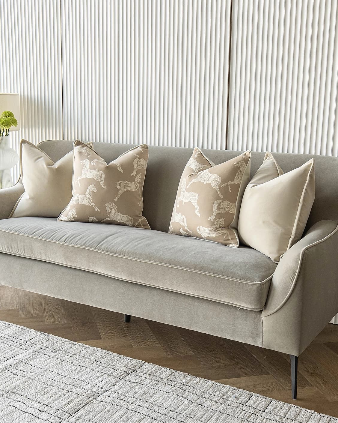 Aura Bundle cushion in beige, shown in a lifestyle right view as image 2