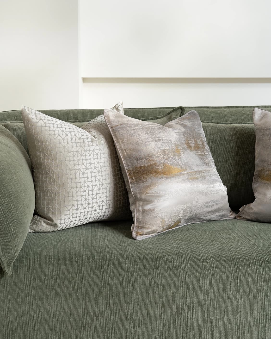 Aurelia Bundle cushion in yellow, silver and white, shown in a lifestyle right view as image 5