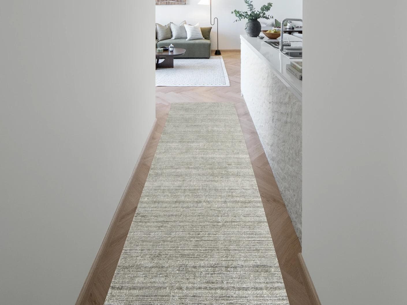 Beatrice Dune 02 carpets in grey, shown in a lifestyle front view as image 3